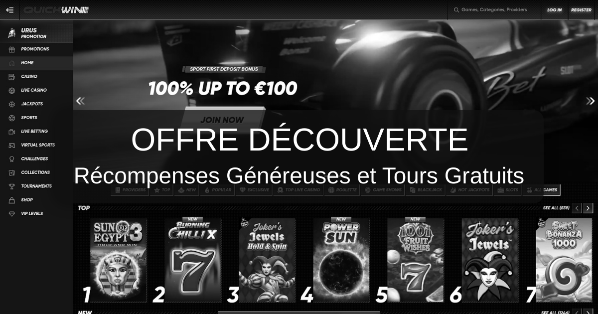 QuickWin Casino et son bonus de bienvenue jusqu’à 500 €